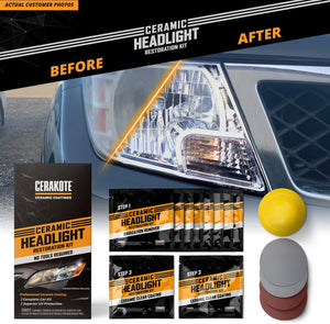 CERAKOTE® Ceramic Headlight Restoration Kit – Guaranteed To Last As Long As You Own Your Vehicle – Brings Headlights back to Like New Condition - 3 Easy Steps - No Power Tools Required