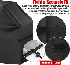 Grill Cover, BBQ Grill Cover, Waterproof, Weather Resistant, Rip-Proof, Anti-UV, Fade Resistant, with Hook-and-loop and Strap, Gas Grill Cover for Weber,Char Broil,Nexgrill Grills, etc. 58 inch, Black
