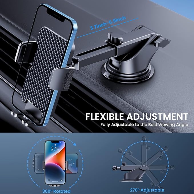 Car Phone Holder Mount [Bumpy Roads Friendly] Phone Mount for Car Dashboard Windshield Air Vent Universal Cell Phone Automobile Cradles Hands-Free Phone Stand for Car Fit iPhone Android Smartphones
