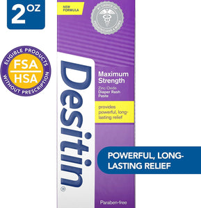 Desitin Maximum Strength Baby Diaper Rash Cream with 40% Zinc Oxide for Treatment, Relief & Prevention, Hypoallergenic, Phthalate- & Paraben-Free Paste, 4.8 oz