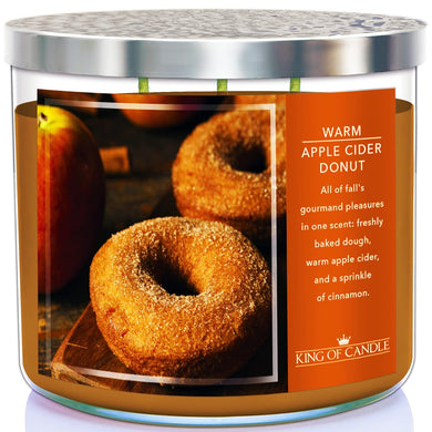 Warm Apple Cider Donut + Cinnamon Sugar | Strong, Large 3 Wick Candle for Winter | Clean Burning, Long Lasting, Highly Scented, Non Toxic Soy Wax | Unique Food Candles for Kitchen Decor | Big 14oz Jar