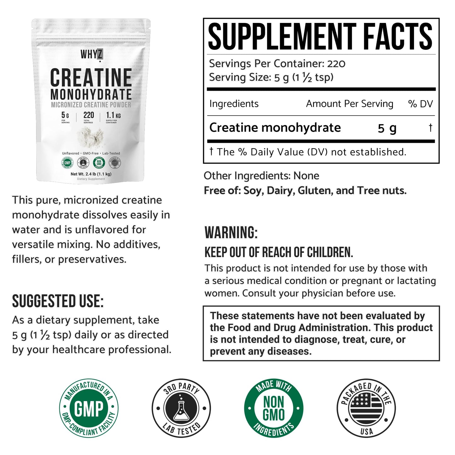 Creatine Monohydrate Powder, Micronized, Unflavored Creatine for Men & Women, Muscle…