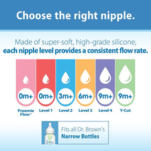 Load image into Gallery viewer, Dr. Brown’s Natural Flow Level 2 Narrow Baby Bottle Silicone Nipple, Medium Flow, 3m+, 100% Silicone Bottle Nipple, 6 Count (Pack of 1)