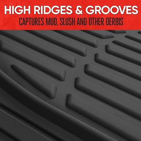 Motor Trend FlexTough Floor Mats for Cars, Black Deep Dish All-Weather Car Mats, Waterproof Trim-To Fit Automotive Floor Mats for Cars Trucks SUV, Universal Floor Liner Car Accessories