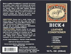 Bickmore Bick 4 Leather Conditioner 16 Fl Oz - Best Since 1882 - Cleaner & Conditioner - Restore Polish & Protect All Smooth Finished Leathers