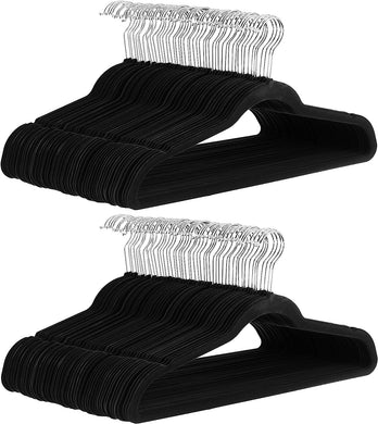 Amazon Basics Slim Velvet, Non-Slip Suit Clothes Hangers, Pack of 100, Black/Silver