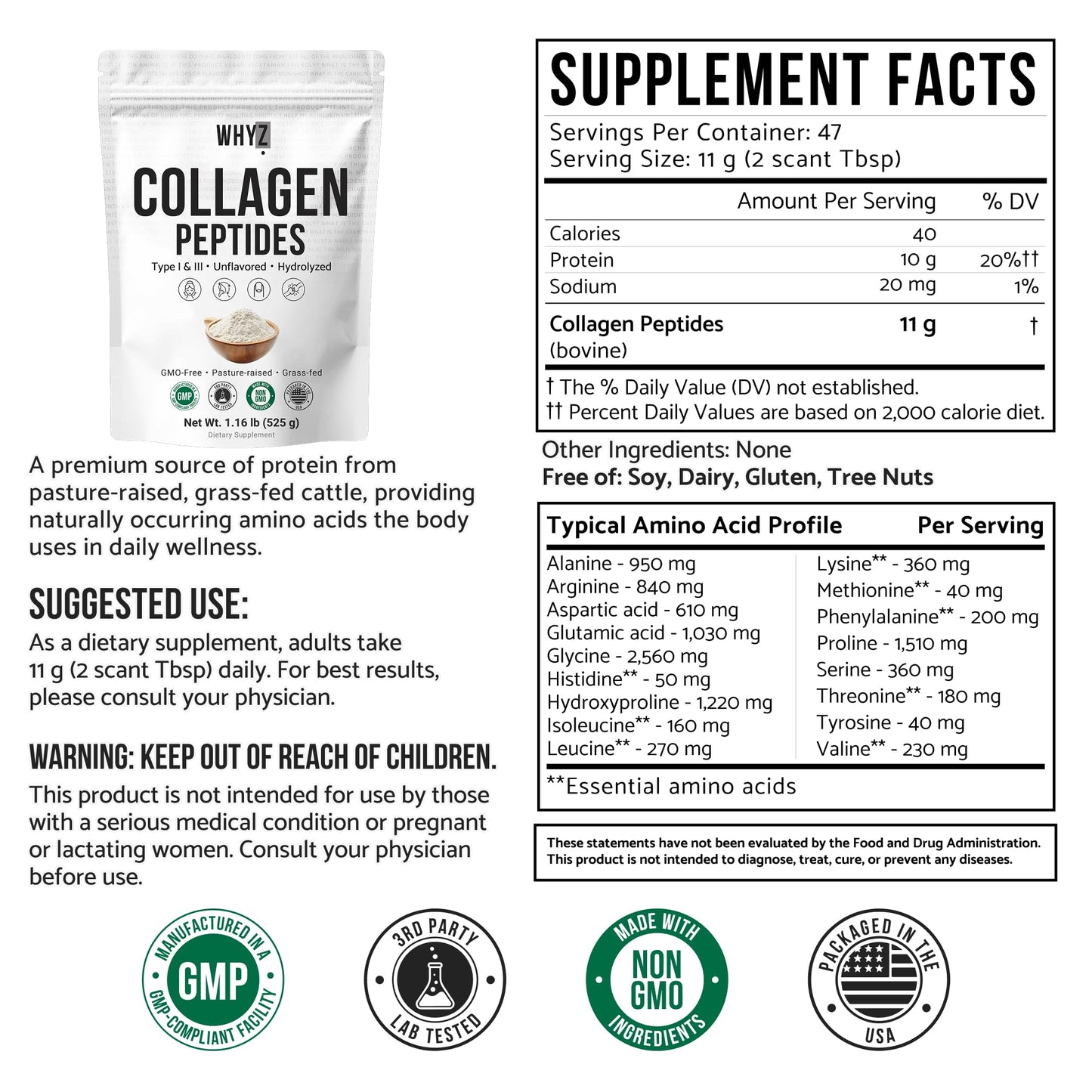 Bovine Collagen Peptides Powder Hydrolyzed Type I & III Protein, Grass-Fed Pasture-Raised…