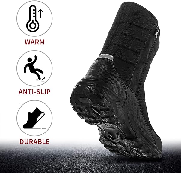SILENTCARE Mens Winter Mid-Calf Snow Boot Fur Warm Waterproof Slip On Outdoor Athletic