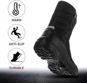 SILENTCARE Mens Winter Mid-Calf Snow Boot Fur Warm Waterproof Slip On Outdoor Athletic