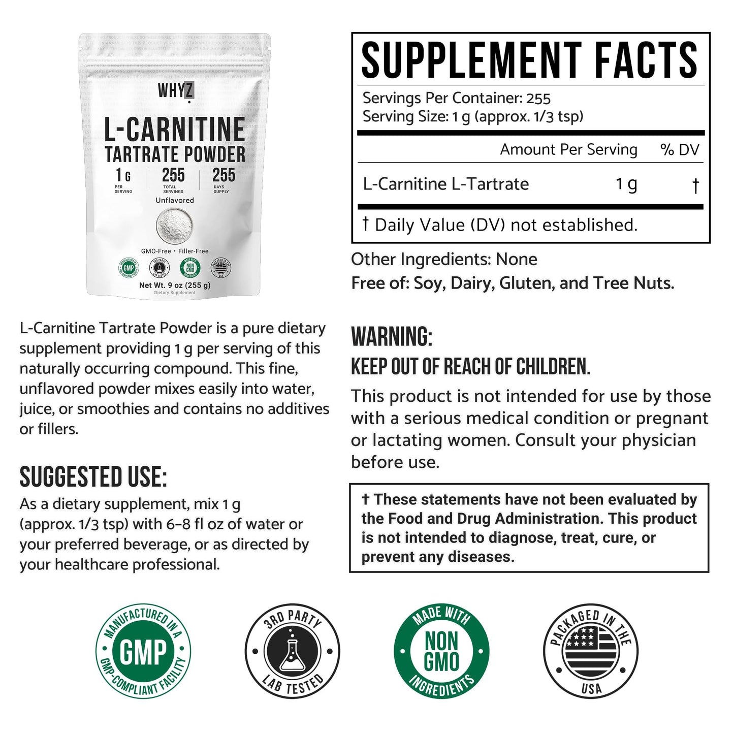 L-Carnitine Tartrate Powder Pure Unflavored Carnitine Supplement Amino Acid Powder…