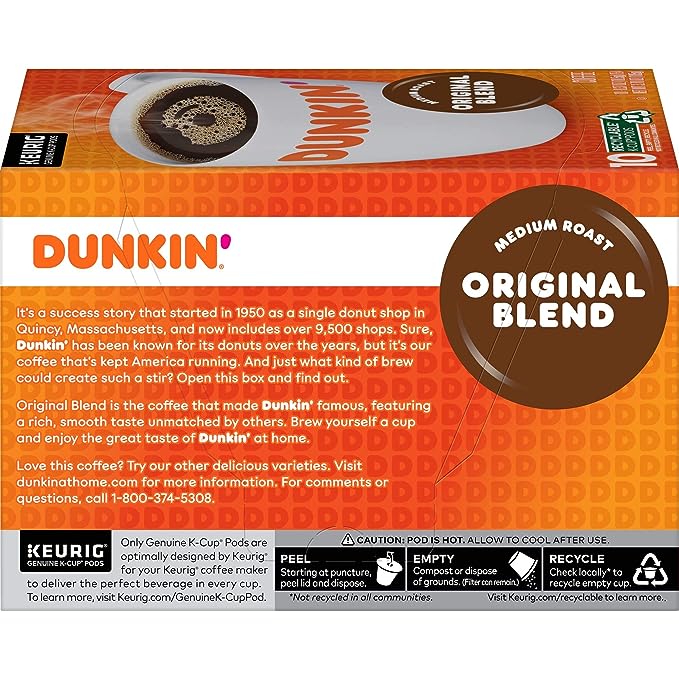 Dunkin' Original Blend Medium Roast Coffee, 60 Keurig K-Cup Pods