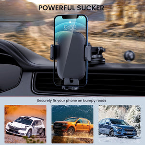 Car Phone Holder Mount [Military-Grade Suction & Stable Hook] Phone Mount for Car Windshield Dashboard Air Vent Universal Hands-Free Automobile Mounts Cell Phone Holder Fit for iPhone Smartphones