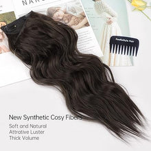 Load image into Gallery viewer, KooKaStyle Invisible Wire Hair Extensions with Transparent Wire Adjustable Size 4 Secure Clips Long Wavy Secret Hairpiece 20 Inch Dark Brown for Women
