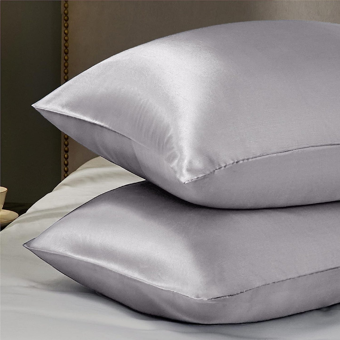Bedsure Satin Pillowcase for Hair and Skin Queen - Dark Grey Silk Pillowcase 2 Pack 20x30 Inches - Satin Pillow Cases Set of 2 with Envelope Closure, Gifts for Women Men