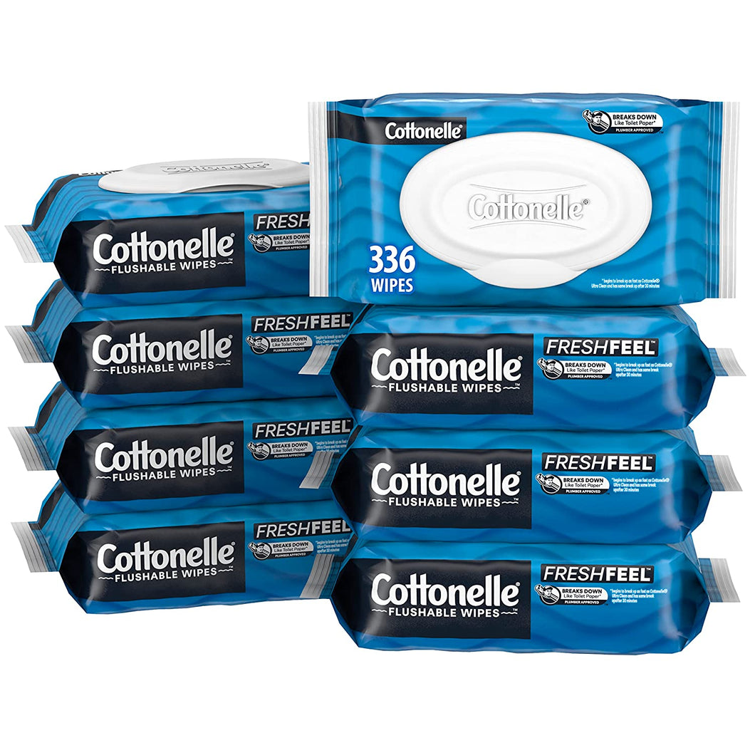 Cottonelle Freshfeel Flushable Adult Wet Wipes, 8 Flip-Top 42-Count Packs (336 Wipes Total)