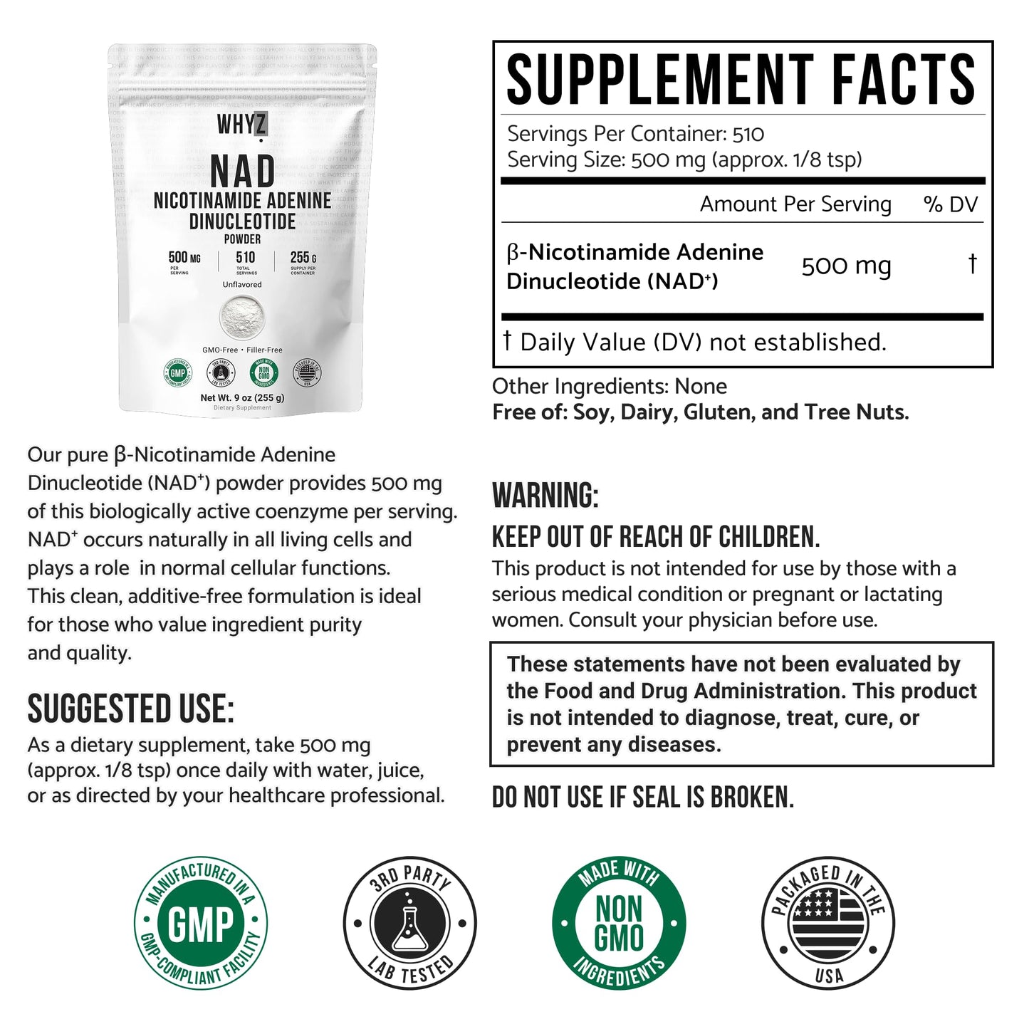 Pure NAD Powder Nicotinamide Adenine Dinucleotide Supplement Unflavored and Gluten-Free…