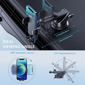 Phone Mount for Car Phone Holder [Military-Grade Suction & Stable Clip]Car Phone Holder Mount Windshield Dashboard Air Vent Universal Cell Phone Automobile Mount Fit For All iPhone Android Smartphones