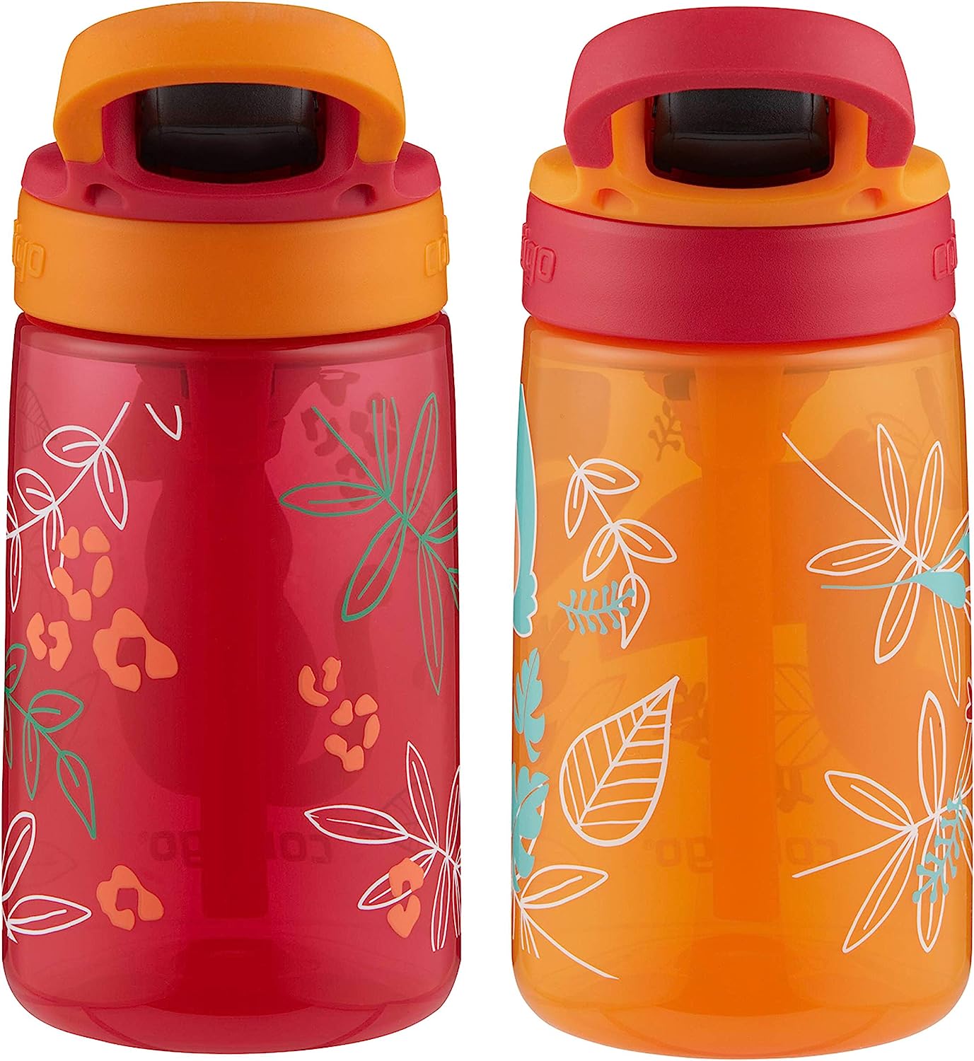 Contigo Aubrey Kids Cleanable Water Bottle with Silicone Straw and Spill-Proof Lid, Dishwasher Safe, 14oz 2-Pack, Cheetah & Toucans