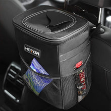 Load image into Gallery viewer, HOTOR Trash Can with Lid and Storage Pockets, 100% Leak-Proof Organizer, Waterproof Garbage Can, Multipurpose Trash Bin for Car - Black