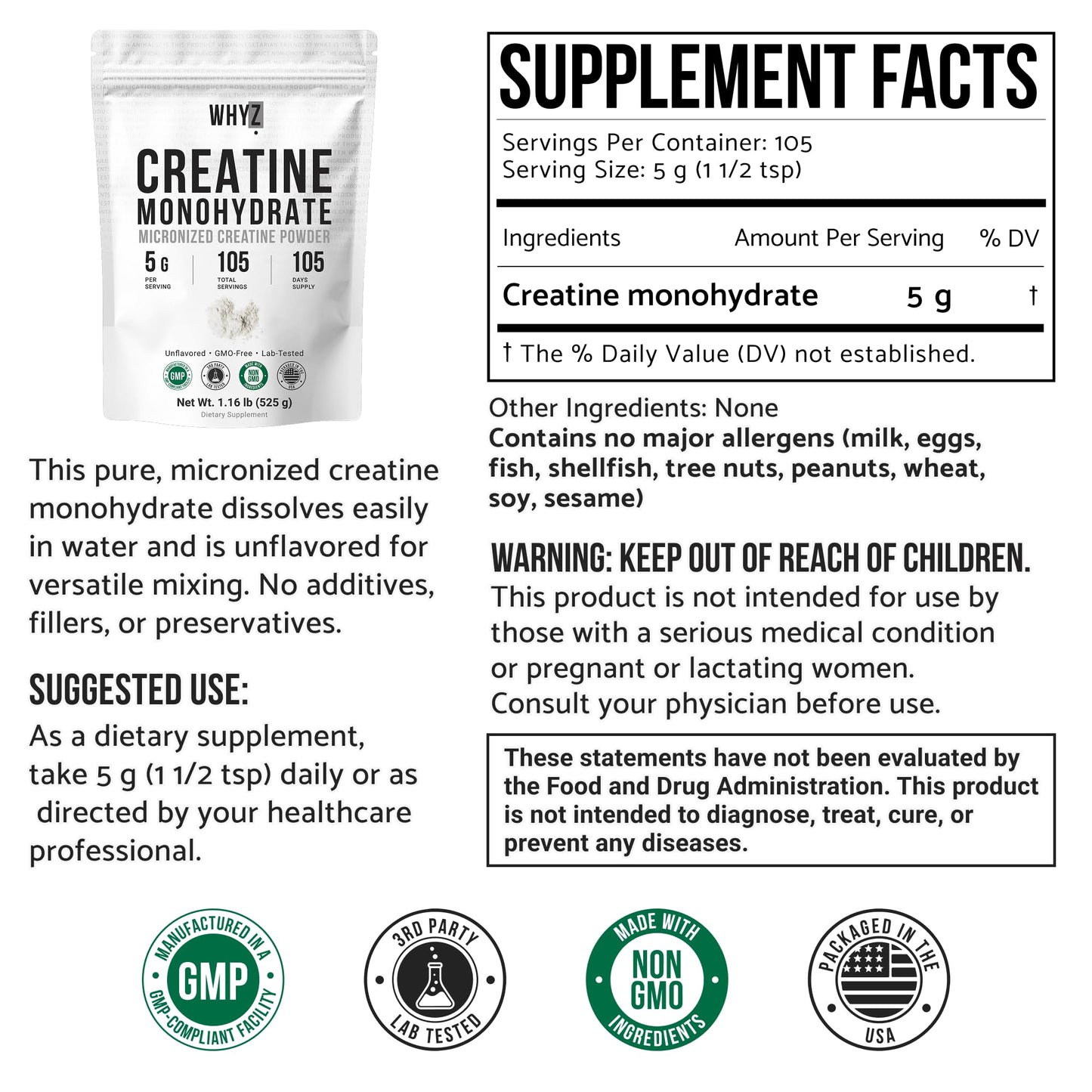 Creatine Monohydrate Powder, Micronized, Unflavored Creatine for Men & Women, Muscle…