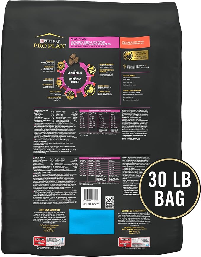 Purina Pro Plan Sensitive Skin and Stomach Dog Food Salmon and Rice Formula - 30 lb. Bag