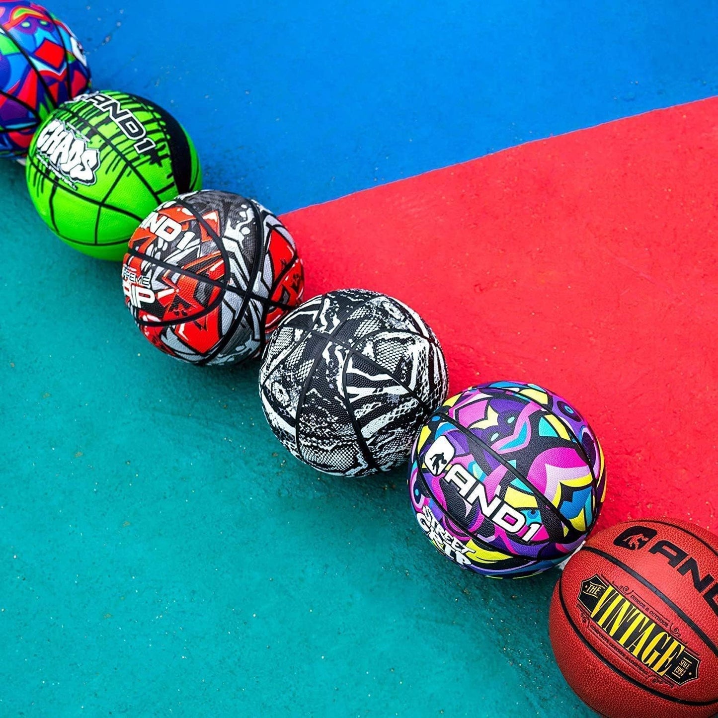 AND1 Fantom Rubber Basketball: Official Regulation Size 7 (29.5 inches) Rubber Basketball - Deep Channel Construction Streetball, Made for Indoor Outdoor Basketball Games