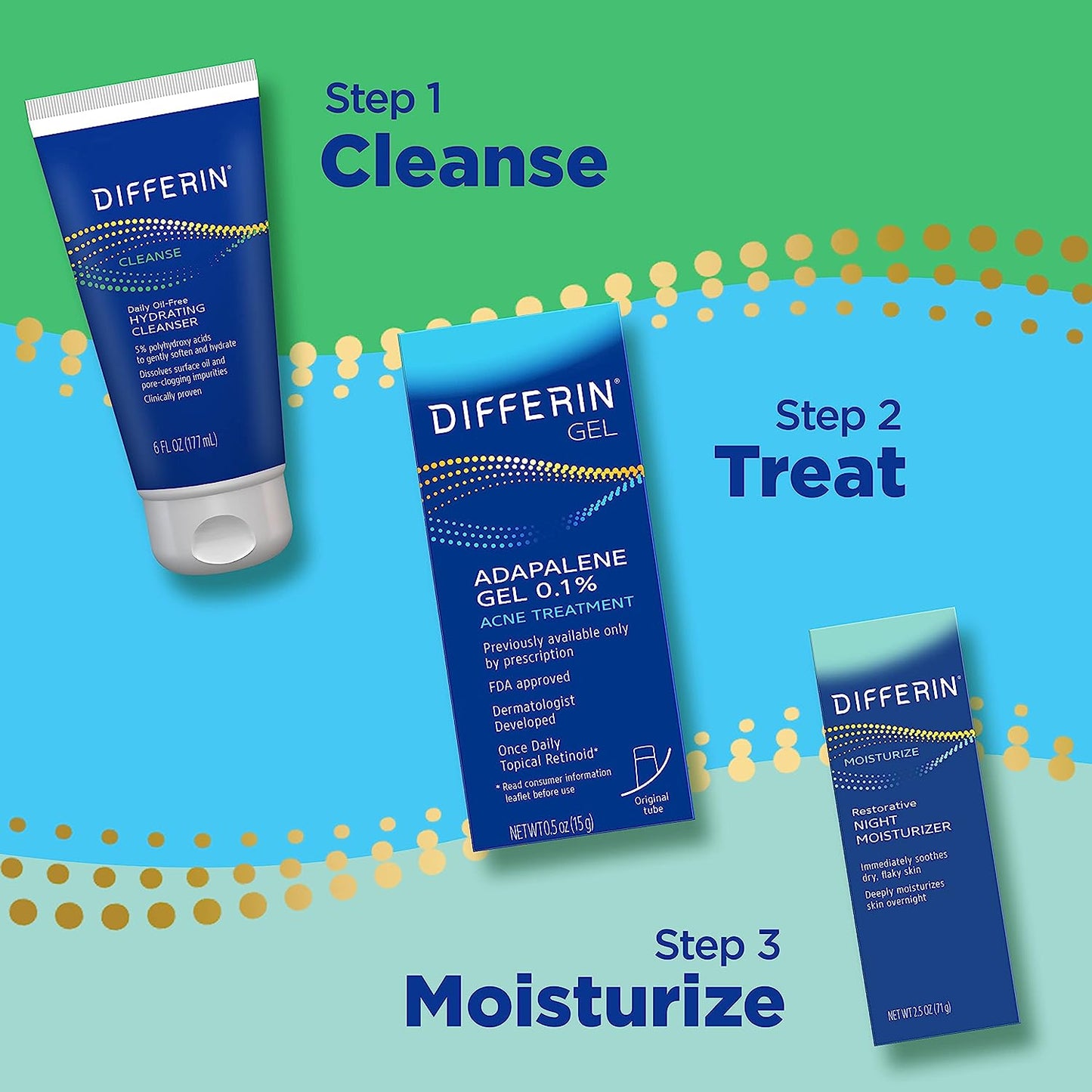 Differin Acne Treatment Gel, 30 Day Supply, Retinoid Treatment for Face with 0.1% Adapalene, Gentle Skin Care for Acne Prone Sensitive Skin, 15g Tube (Packaging May Vary)