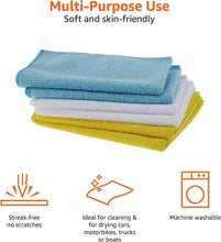 Load image into Gallery viewer, Amazon Basics Microfiber Cleaning Cloth, Non-Abrasive, Reusable and Washable, Pack of 36, Blue/White/Yellow, 16&quot; x 12&quot;