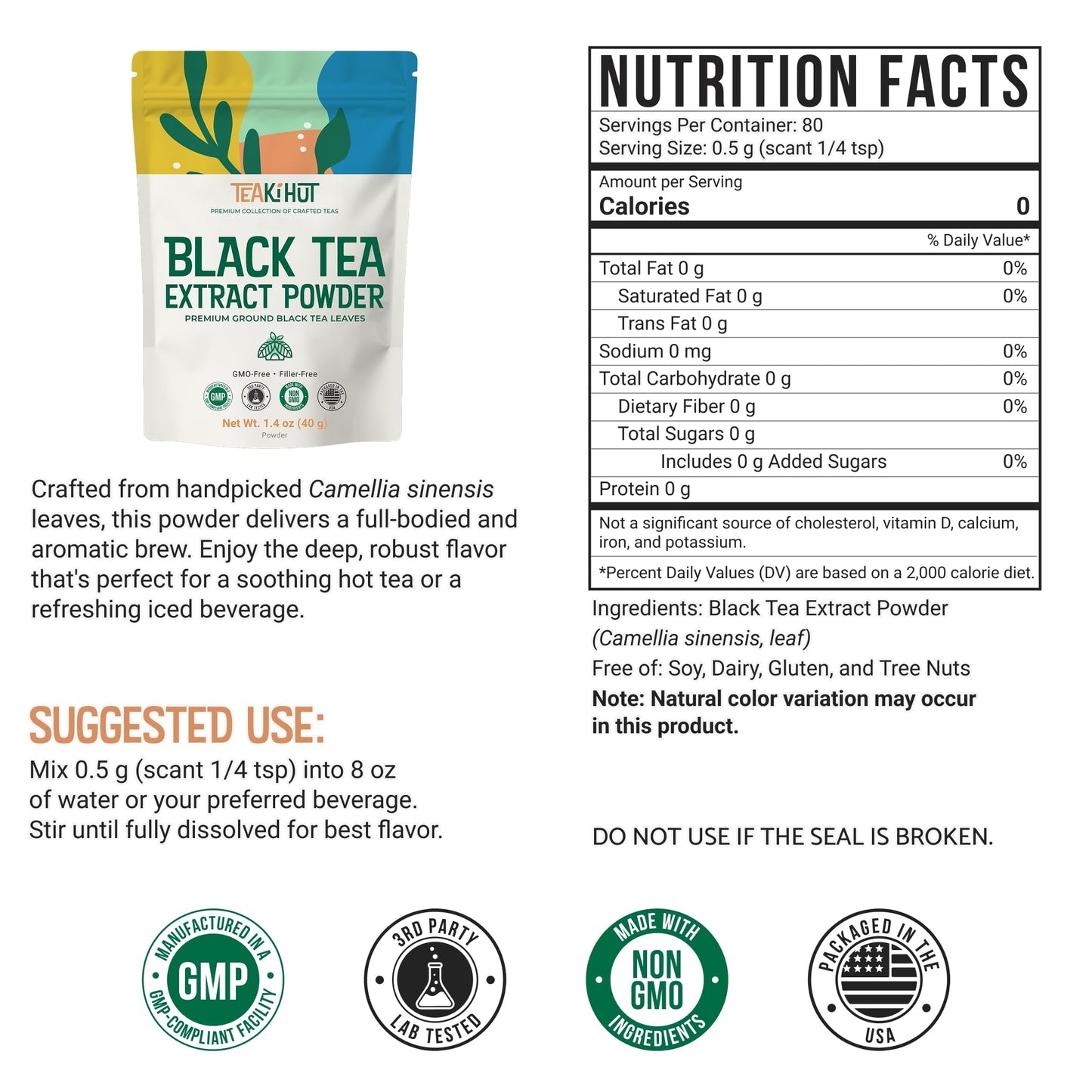 Instant Black Tea Powder 1.4 oz, Pure Black Tea for Hot and Cold Beverages, Refreshing…