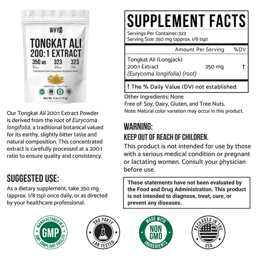 WHYZ Tongkat Ali Extract Powder, Pure Longjack 200:1 Extract Eurycoma longifolia,…