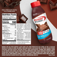 Load image into Gallery viewer, Premier Protein Shake 30g Protein 1g Sugar 24 Vitamins Minerals Nutrients to Support Immune Health, Chocolate, 11.5 Fl Oz (Pack of 12)
