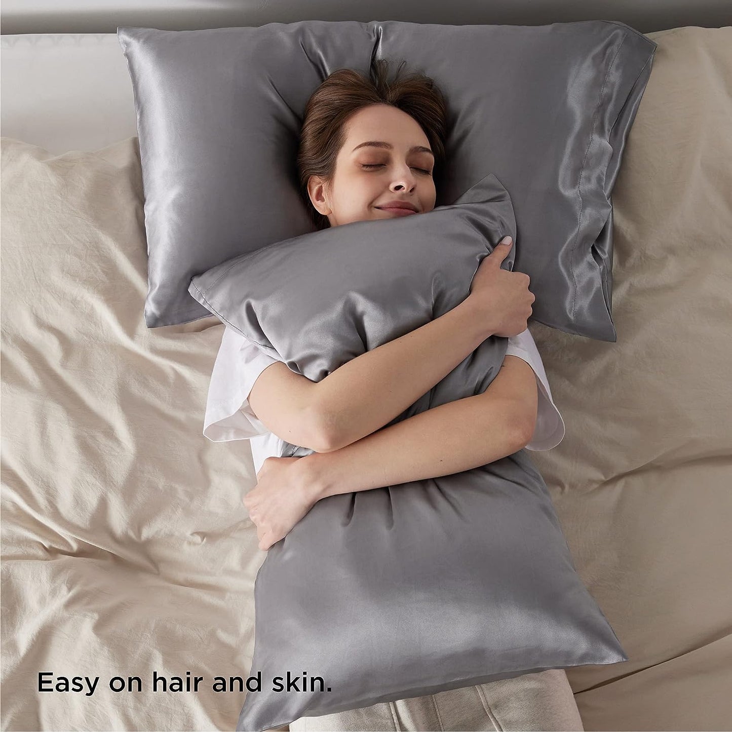 Bedsure Satin Pillowcase for Hair and Skin Queen - Dark Grey Silk Pillowcase 2 Pack 20x30 Inches - Satin Pillow Cases Set of 2 with Envelope Closure, Gifts for Women Men