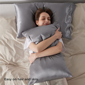 Bedsure Satin Pillowcase for Hair and Skin Queen - Dark Grey Silk Pillowcase 2 Pack 20x30 Inches - Satin Pillow Cases Set of 2 with Envelope Closure, Gifts for Women Men