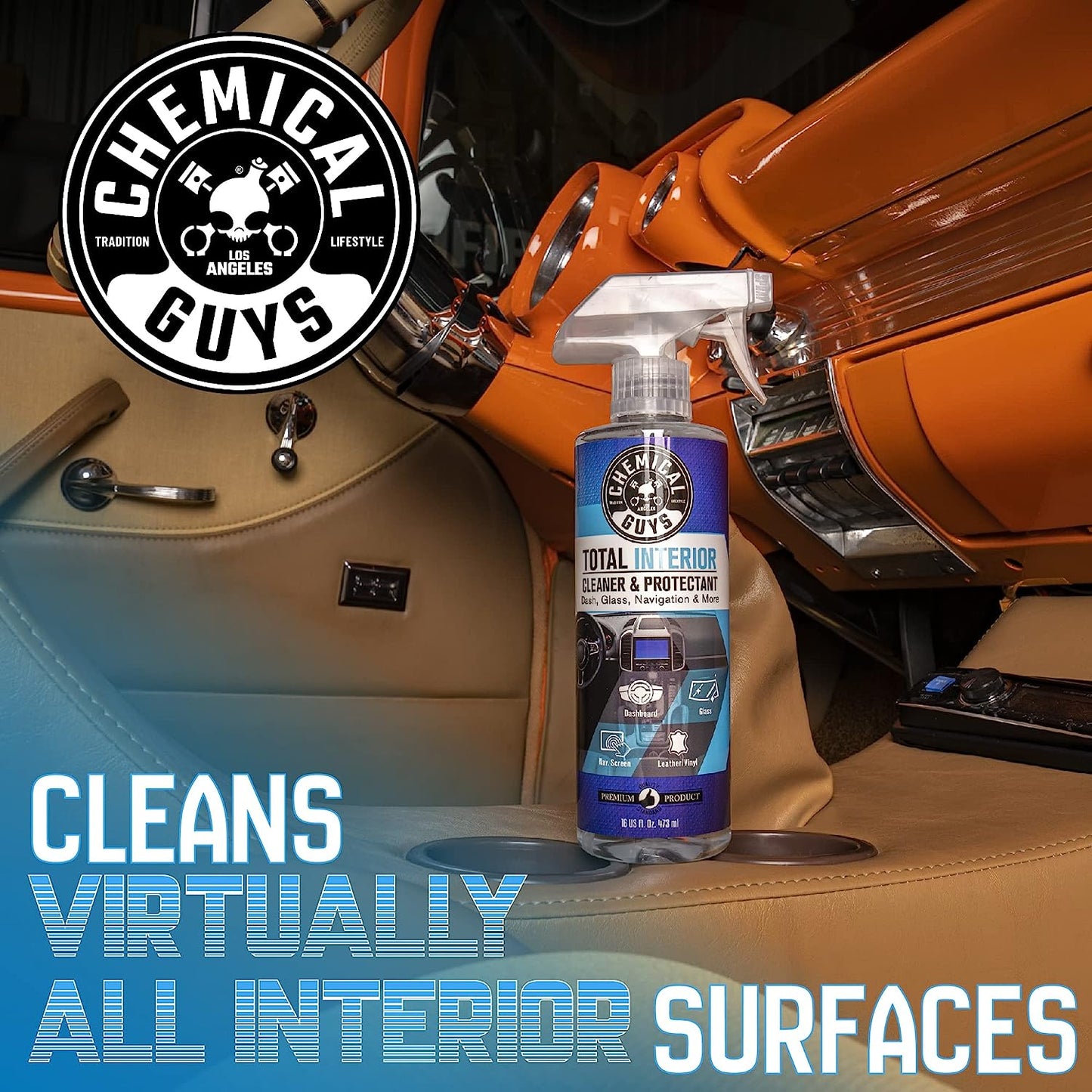 Chemical Guys SPI22016 Total Interior Cleaner and Protectant, Safe for Cars, Trucks, SUVs, Jeeps, Motorcycles, RVs & More, 16 fl oz