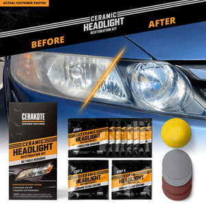 CERAKOTE® Ceramic Headlight Restoration Kit – Guaranteed To Last As Long As You Own Your Vehicle – Brings Headlights back to Like New Condition - 3 Easy Steps - No Power Tools Required