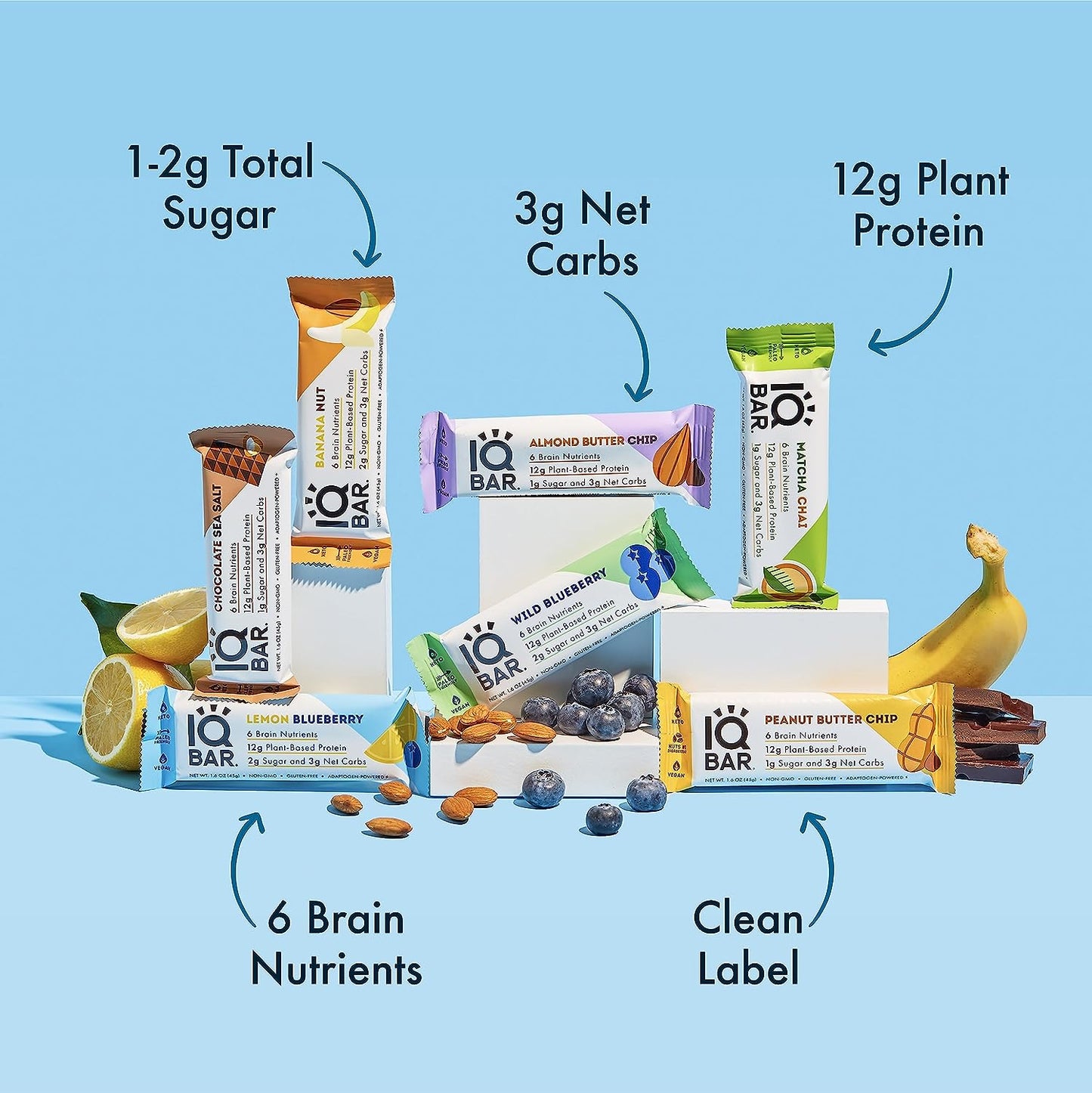 IQBAR Brain and Body Keto Protein Bars - 7 Sampler Keto Energy Bars - Low Carb, High Fiber, Low Sugar Meal Replacement Bars - Vegan Snacks