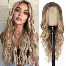 Load image into Gallery viewer, NAYOO Long Ombre Blonde Wavy Wig for Women 26 Inch Middle Part Curly Wavy Wig Natural Looking Synthetic Heat Resistant Fiber Wig for Daily Party Use (Ombre Blonde)