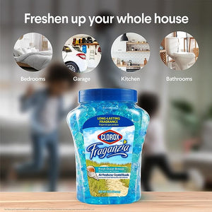 Clorox Fraganzia Air Freshener Crystal Beads Fresh Ocean Breeze 12oz | Long-Lasting Air Freshener Beads 12 Ounces | Easy to Use Vented Jar Air Scent Beads for Homes, Bathrooms, Closets, Car or Office