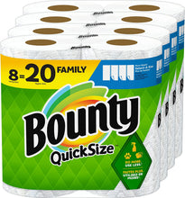 Load image into Gallery viewer, Bounty Quick Size Paper Towels, White, 8 Family Rolls = 20 Regular Rolls (Packaging May Vary)