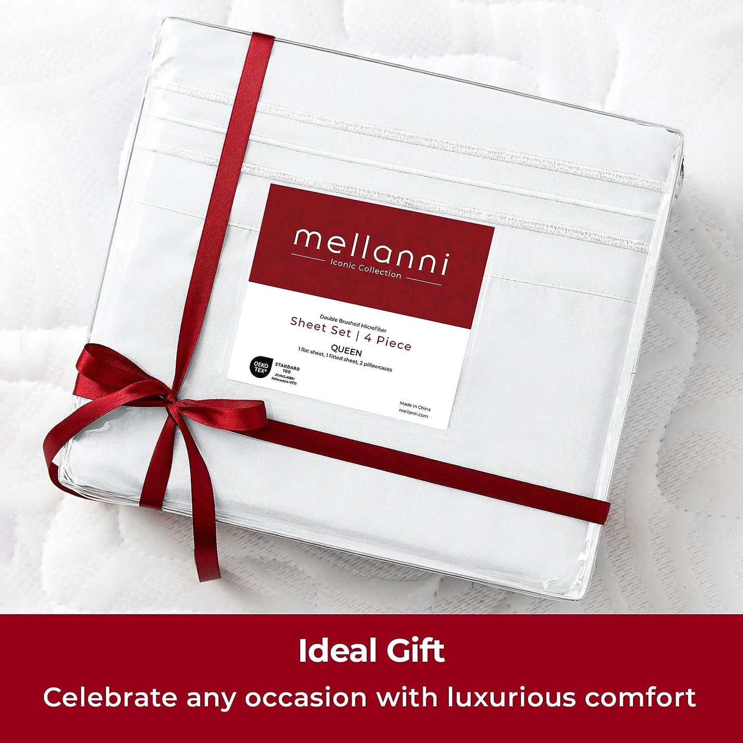 Mellanni Queen Sheet Set - 4 Piece Iconic Collection Bedding Sheets & Pillowcases - Hotel Luxury, Extra Soft, Cooling Bed Sheets - Deep Pocket up to 16" - Wrinkle, Fade, Stain Resistant (Queen, White)