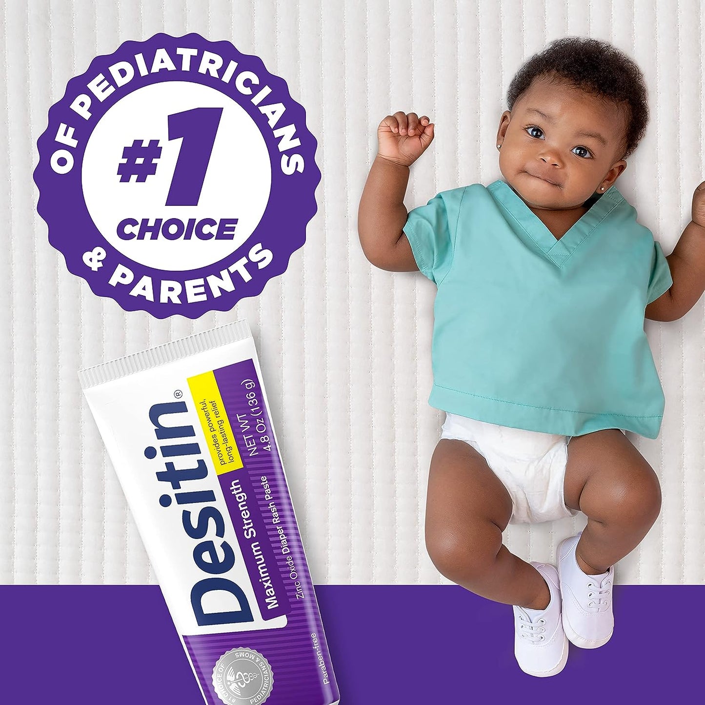Desitin Maximum Strength Baby Diaper Rash Cream with 40% Zinc Oxide for Treatment, Relief & Prevention, Hypoallergenic, Phthalate- & Paraben-Free Paste, 4.8 oz