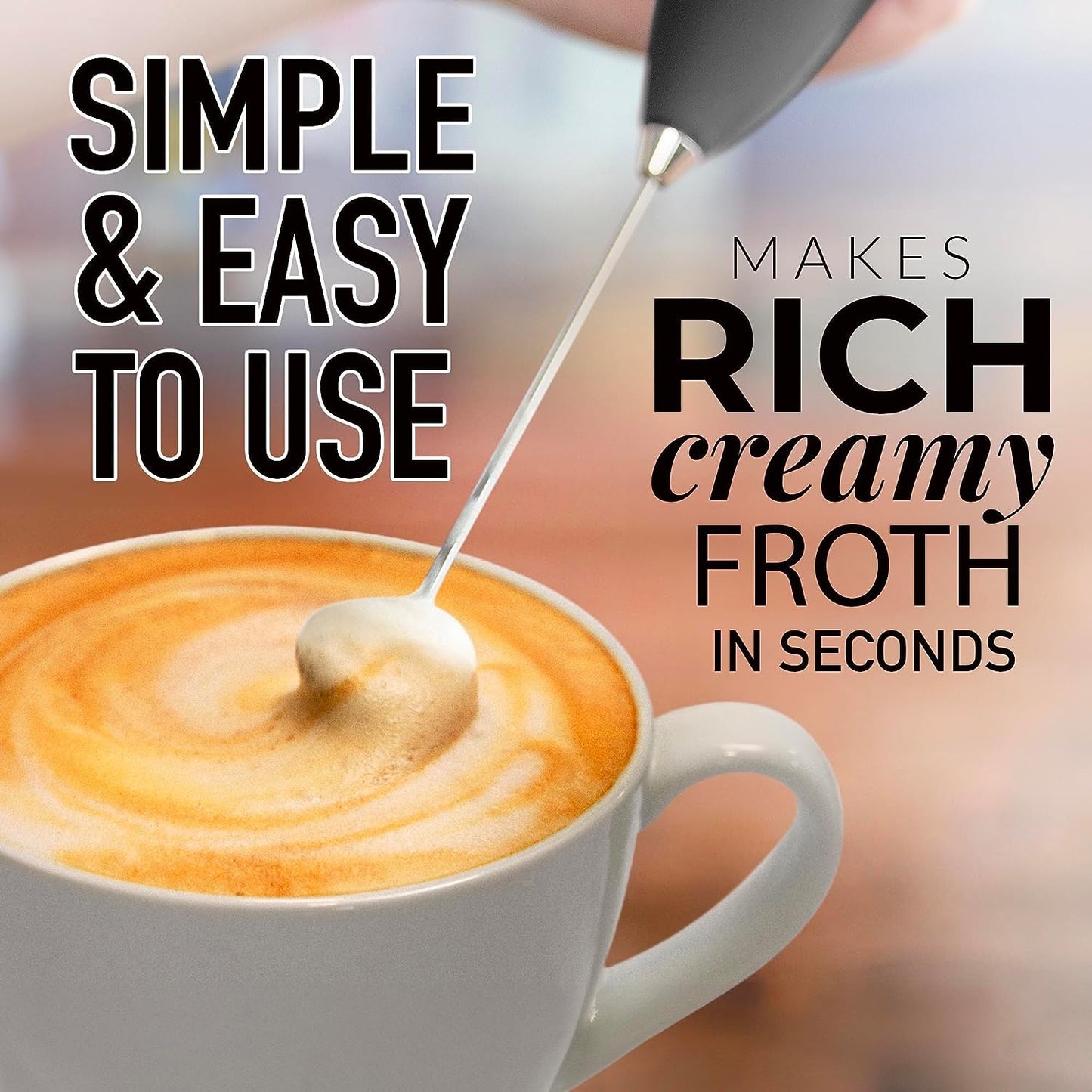 Zulay Powerful Milk Frother Handheld Foam Maker for Lattes - Whisk Drink Mixer for Coffee, Mini Foamer for Cappuccino, Frappe, Matcha, Hot Chocolate by Milk Boss (Black)