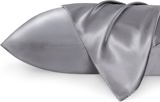 Bedsure Satin Pillowcase for Hair and Skin Queen - Dark Grey Silk Pillowcase 2 Pack 20x30 Inches - Satin Pillow Cases Set of 2 with Envelope Closure, Gifts for Women Men