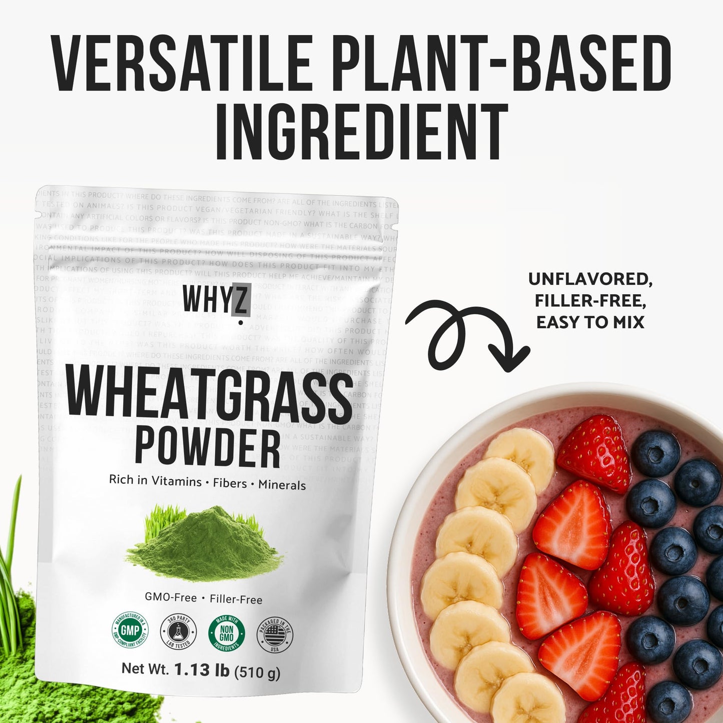 Wheatgrass Powder 100% Pure Whole-Leaf Wheatgrass Powder, Nutrient-Rich Green Wheat Grass…