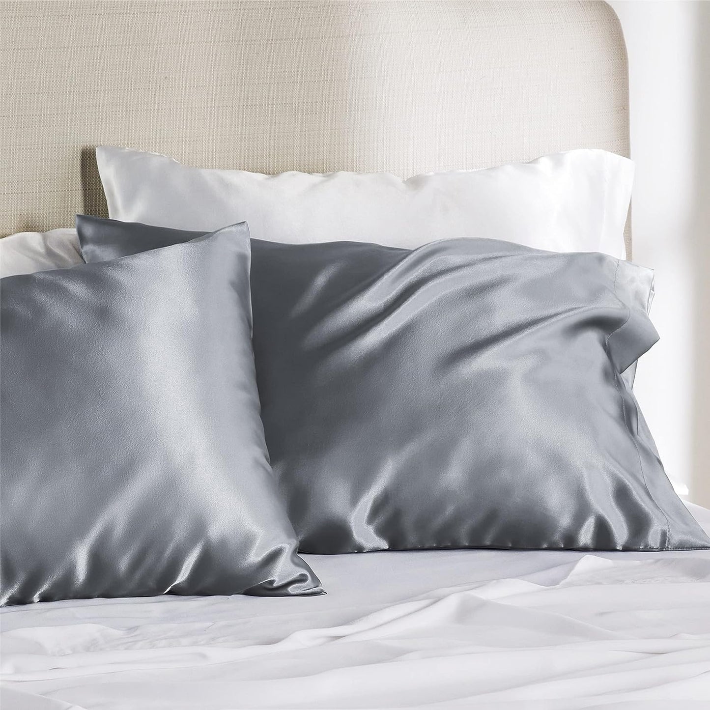 Bedsure Satin Pillowcase for Hair and Skin Queen - Dark Grey Silk Pillowcase 2 Pack 20x30 Inches - Satin Pillow Cases Set of 2 with Envelope Closure, Gifts for Women Men