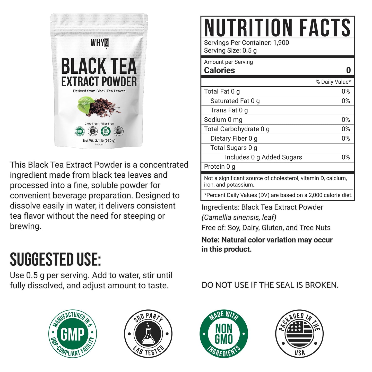 Instant Black Tea Extract Powder, Unsweetened Iced Tea Extract from Real Black Tea Leaves…