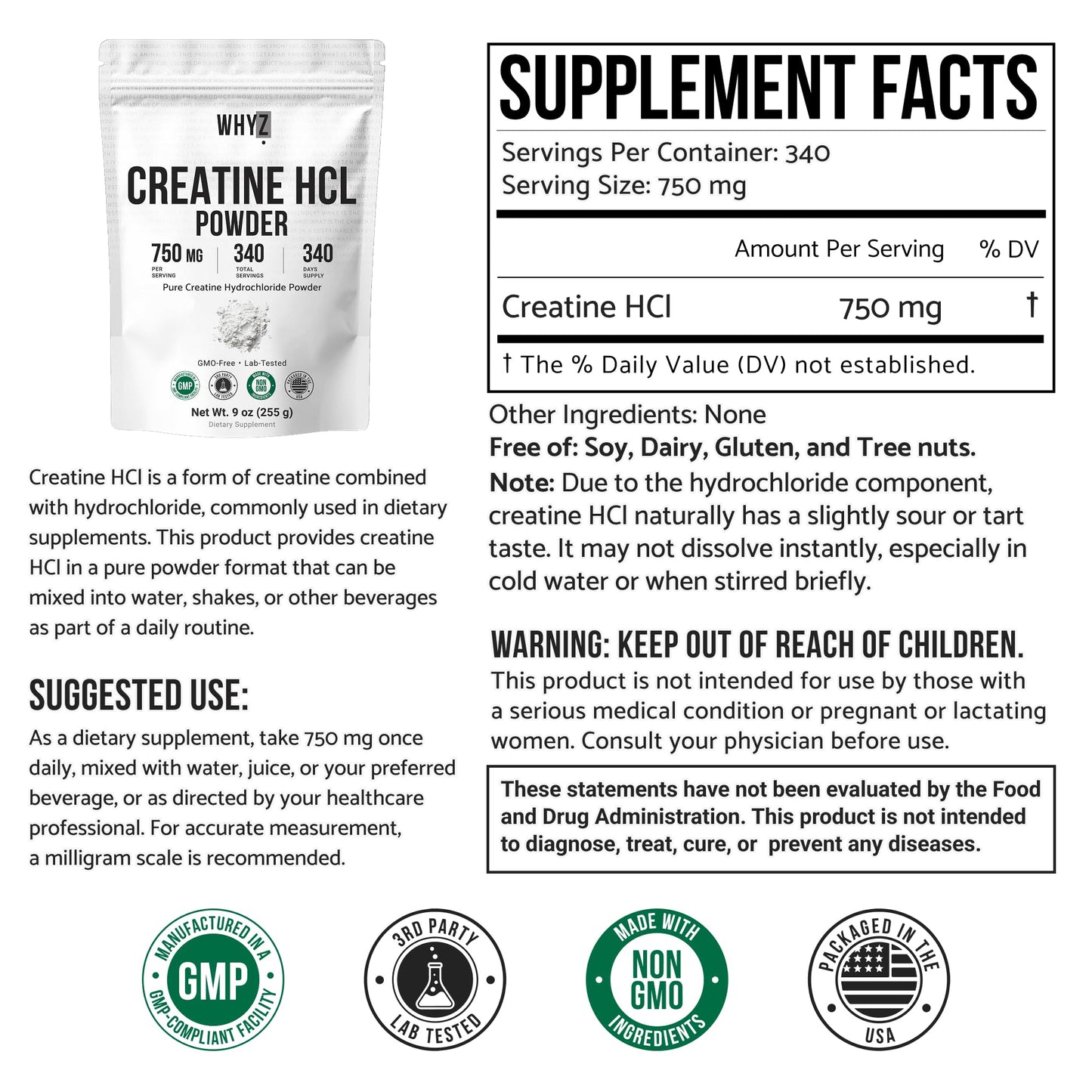 Pure Creatine HCL Powder Unflavored HCL Creatine Supplement for Men and Women Supports…