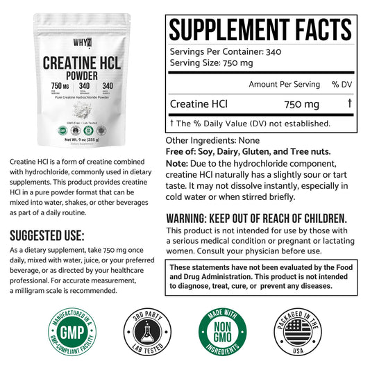 Pure Creatine HCL Powder Unflavored HCL Creatine Supplement for Men and Women Supports…