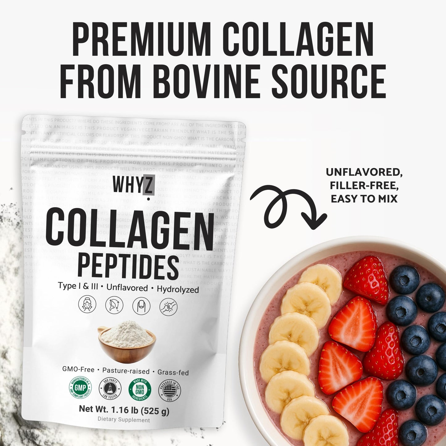 Bovine Collagen Peptides Powder Hydrolyzed Type I & III Protein, Grass-Fed Pasture-Raised…