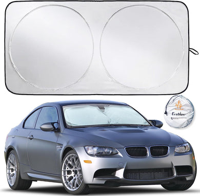 EcoNour Car Windshield Sun Shade, Reflector Sunshade Offers Ultimate Protection for Car Interior, Cool Car Reflective Sun Blocker Fits Small Sedans, Mini SUVs, & Hatchbacks, Medium (64 in x32 in)